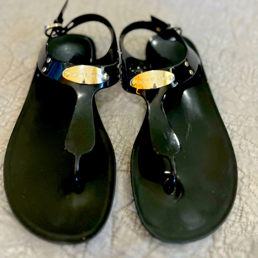 Michael Kors MK Jelly Sandals Black Silver Logo Women’s Size 6